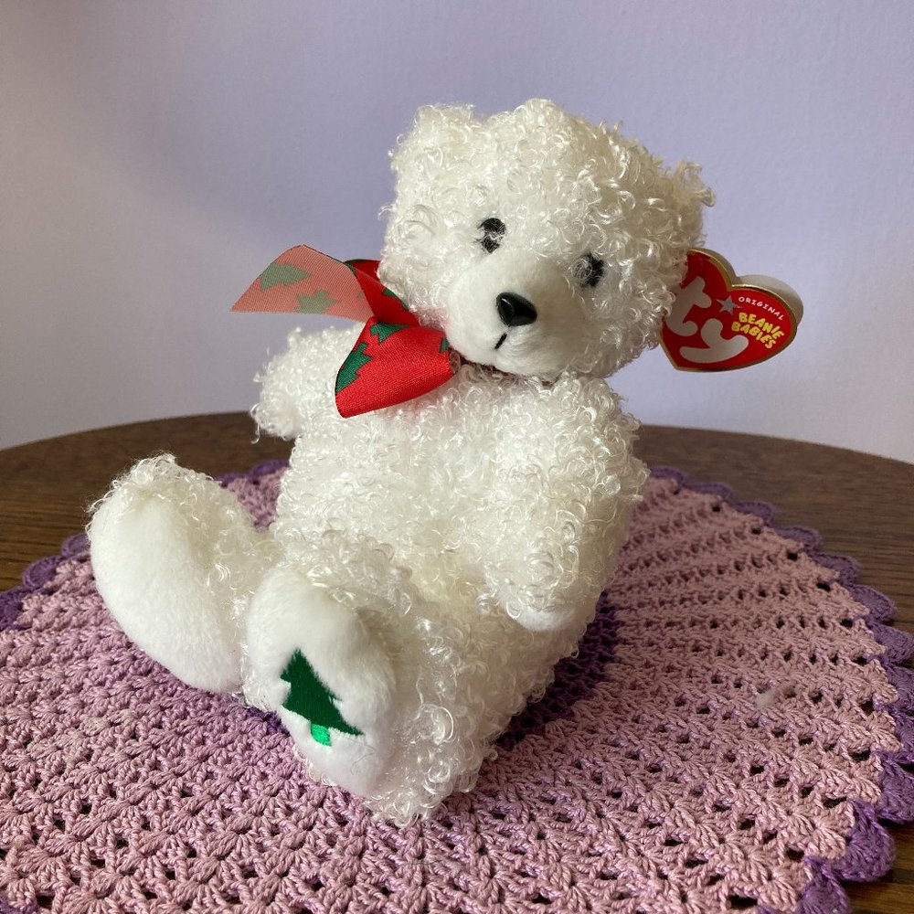 Merrybelle Ty Beanie Babies White Teddy Bear Holiday 2005